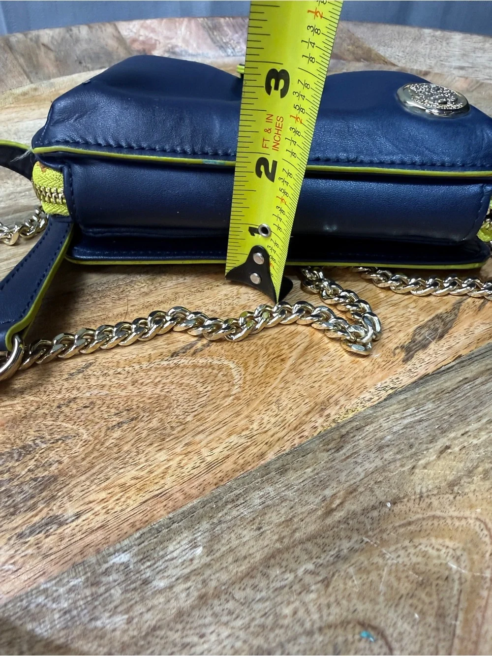 Mini Crossbody Bag Vince Camuto Navy Neon Lime Preppy Gold Chain Purse